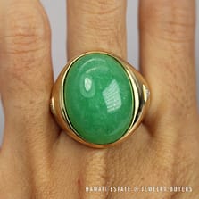 Green Jade & 0.02ctw Diamonds 14K yellow Gold Ring Sz 12