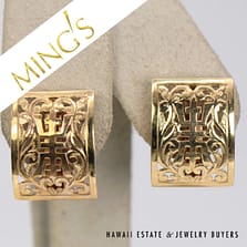 Mings Rectangle Shou 14K Yellow Gold Pierced Earrings with Omega Clips