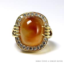 BERNARD HURTIG AGATE SUGARLOAF CABOCHON 0.66CTW DIAMOND 18K YELLOW GOLD RING