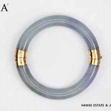 GIA 68.2g 14KYG PURPLISH GRAY HINGED BANGLE BRACELET SIZE 7.25
