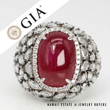 GIA 19.8g 18KWG 8.43ct Oval Ruby Cab 3.92ctw Diamond Ring Size 6.5