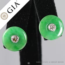 GIA GRADE A TYPE A JADEITE JADE GREEN ART DECO OLD EUROPEAN DIAMOND 14K EARRINGS