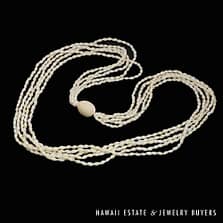 Five Strand Ni'ihau Shell Lei: Pololei Laiki Ke'oke'o 35 inches #2809-06