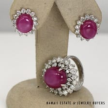 14K White Gold Synthetic Star Ruby and Diamond Ring/Earring Set #2791-06
