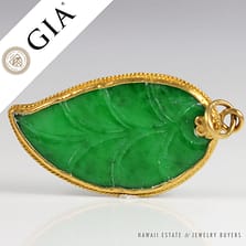 GIA IMPERIAL GRADE A TYPE A JADEITE JADE GREEN 22K YELLOW GOLD CHINESE LEAF PEN