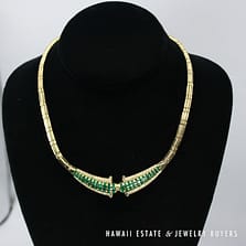 67g 18KYG 4ctw EMERALD 1ctw DIAMOND CLEOPATRA STYLE NECKLACE 16.5"