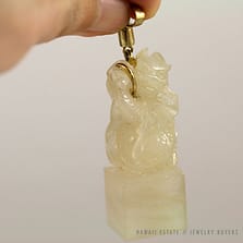 IMPORTANT 19C CHINESE MUTTON FAT WHITE JADE TRANSLUCENT DRAGON SCULPTURE BLOCK BASE PENDANT