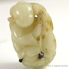 IMPORTANT 19C CHINESE MUTTON FAT WHITE JADE CARVED DEITY PENDANT
