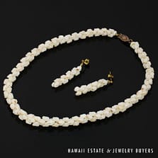 Ni'ihau Shell Choker Necklace with Earrings: Pupu Momi Ke'oke'o 16" #3280-02