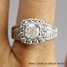 Neil Lane 0.95ctw SI3/HI Cushion Cut Diamond 1.30ctw SI/HI Diamond 14k White Gold Ring Size 4.5, 6.3g