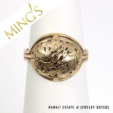Ming's Hawaii Bird in Plum 14K Yellow Gold Dome Ring Size 5