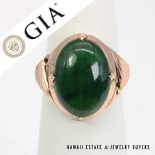 GIA Type A Oval Green Jade Measures 15x11mm 7K Rose and Yellow Gold Ring Size 5.5
