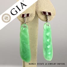 Certified GIA Grade A Jadeite Jade "Four Peas in a Pod" Diamond Ruby Earrings