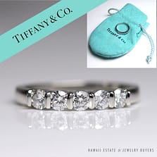 TIFFANY & CO. 5 STONE DIAMOND 0.55CTW F VS PLATINUM WEDDING BAND RING SIZE 6.25 W/ POUCH