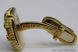 ROBERTO COIN 14.6g 18KYG 0.15ctw DIAMOND & 0.08ctw RUBY BASKETWEAVE CUFF LINKS - Image 9