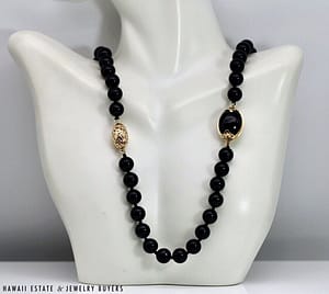 Ming's 9mm Black Onyx and Oval Gold Bead 14K Yellow Gold Necklace 30" - Image 2