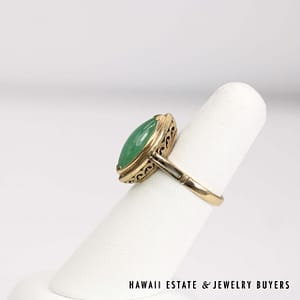 Type A Green Jade 15x8mm Marquise 14K Yellow Gold Ring Size 6 - Image 2