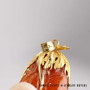 Honey Jade Carved Gourd 14K Yellow Gold Pendant - Image 2