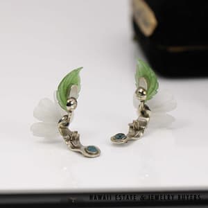 0.25ctw Diamond, Quartz, and Jade Set 28.4g 14k Yellow Gold Brooch and Earrings - Image 2