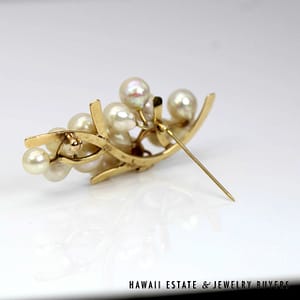 Ming's Pearl Cluster 14K Yellow Gold Brooch Measures 60x27mm - Image 2