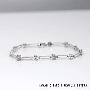 8.3g 18KWG 1.00ctw I1/GH Diamond Floral Motif Bracelet Size 7.25