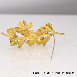 Dogwood Stem with Pearl Centers 18K Yellow Gold Brooch & Screwback Earrings - Image 2