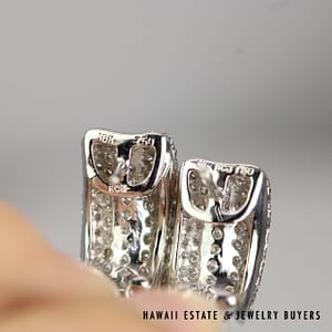 2ctw Pave Diamond Saddle Pierced 18K White Gold Earrings with Omega Clips - Image 2
