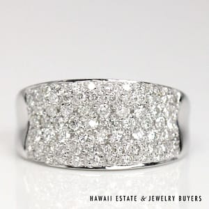 1ctw Diamond Pave 18K White Gold Saddle Ring Size 7.5