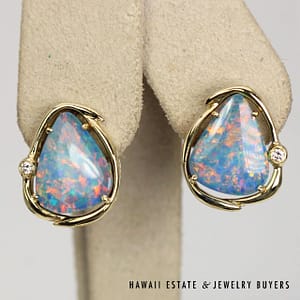 Opal and 0.06ctw Diamond 14K Yellow gold Pierced Earrings - Image 2