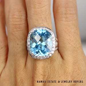 35ctw Swiss Blue Topaz and 1.10ctw Diamond 18K White Gold Ring Size 6.5 and Earrings - Image 2