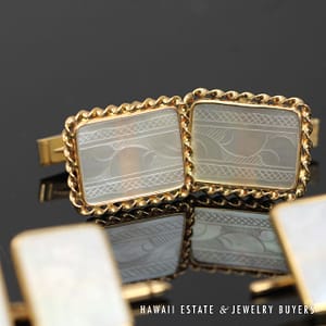 Mother of Pearl 14K Yellow Gold Cufflink and Stud Set - Image 2