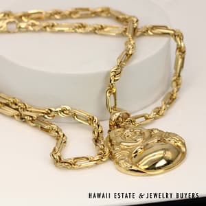 108.9g 14KYG 5.7mm Milano 25 Inch Chain with Buddha/Dragon Pendant - Image 2