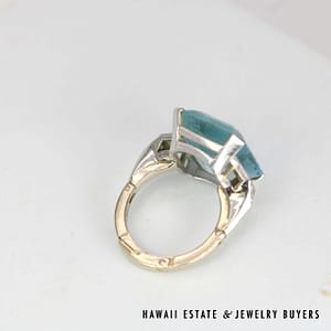 11.50ct Aquamarine and 0.75ct Diamond Platinum/14K White Gold Finger Fit Ring Sz 5.25 - Image 2