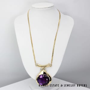 75ct Oval Amethyst 0.15ctw SI/GH 14K Yellow Gold Diamond Pendant 17" Length - Image 2