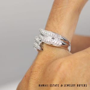 0.91ctw Diamond Pave 18K White Gold Bypass Ring Size 7.25 - Image 2