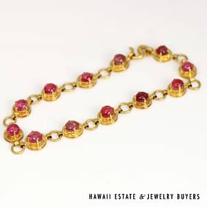 20K Yellow Gold 5.50ctw Ruby Cabochon Bracelet Size 6.25
