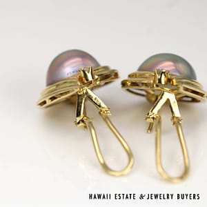 13mm Mabe Pearl and 0.12ctw Diamond 14K Yellow Gold Earrings with Retractable Post and Omega Clips - Image 2