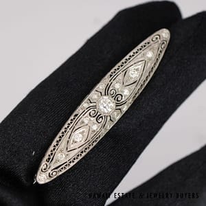 Vintage Platinum 0.50ctw Old European Cut Diamond 60mm Bar Pin - Image 2