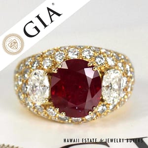 GIA 5.744ct Ruby 6ctw Diamond 18K Yellow Gold Gents Ring Sz 7.5 w/ Appraisal