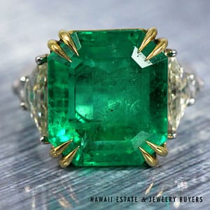 AGL 11.90ct Natural Columbian Emerald Platinum / 18K Ring Size 5.5