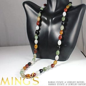 MING'S HAWAII MULTI-COLOR NAVETTE JADE 14K WHITE GOLD NECKLACE 23.75"