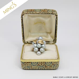 MING'S 11.6g 14KYG PETAL BLUE PEARL CLUSTER RING SIZE 5.5 WITH BOX