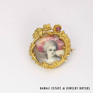 Victorian 14K Yellow Gold Hair Locket with Ruby Cabochon, Antique - Image 2