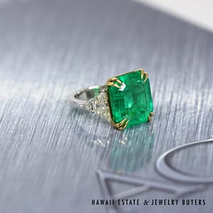 AGL 11.90ct Natural Columbian Emerald Platinum / 18K Ring Size 5.5 - Image 2