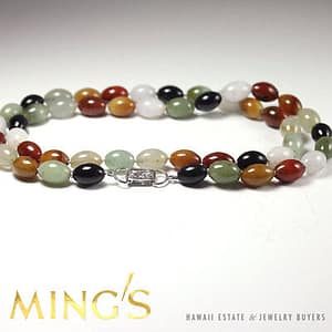 MING'S HAWAII MULTI-COLOR NAVETTE JADE 14K WHITE GOLD NECKLACE 23.75" - Image 2