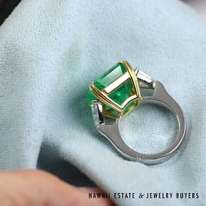 AGL 12.80ctw Natural Columbian Emerald Step Cut w/ Trillion Side Diamonds Plat/18K Ring Size 5.5 - Image 2