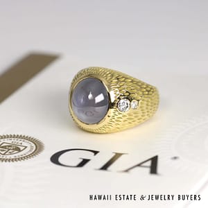 GIA 17.69ct Blue Star Sapphire Cab 0.60ctw Diamond 18K Yellow Gold Gent's Ring Size 10.5 - Image 2