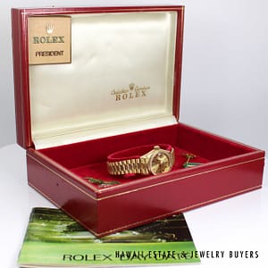 Rolex Ladies 18K Yellow Gold President Watch Bark Bracelet Ref. 69278 with Box 1984