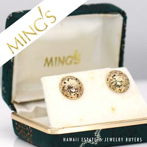 Mings 12mm Round Bird in Plum 14K Yellow Gold Pierced Earrings 2.3g with Box