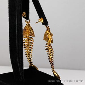 Authentic Vintage Tiffany & Co. 18K Yellow Gold Ruby Articulated Fish Skeleton Earrings w/ Pouch - Image 3